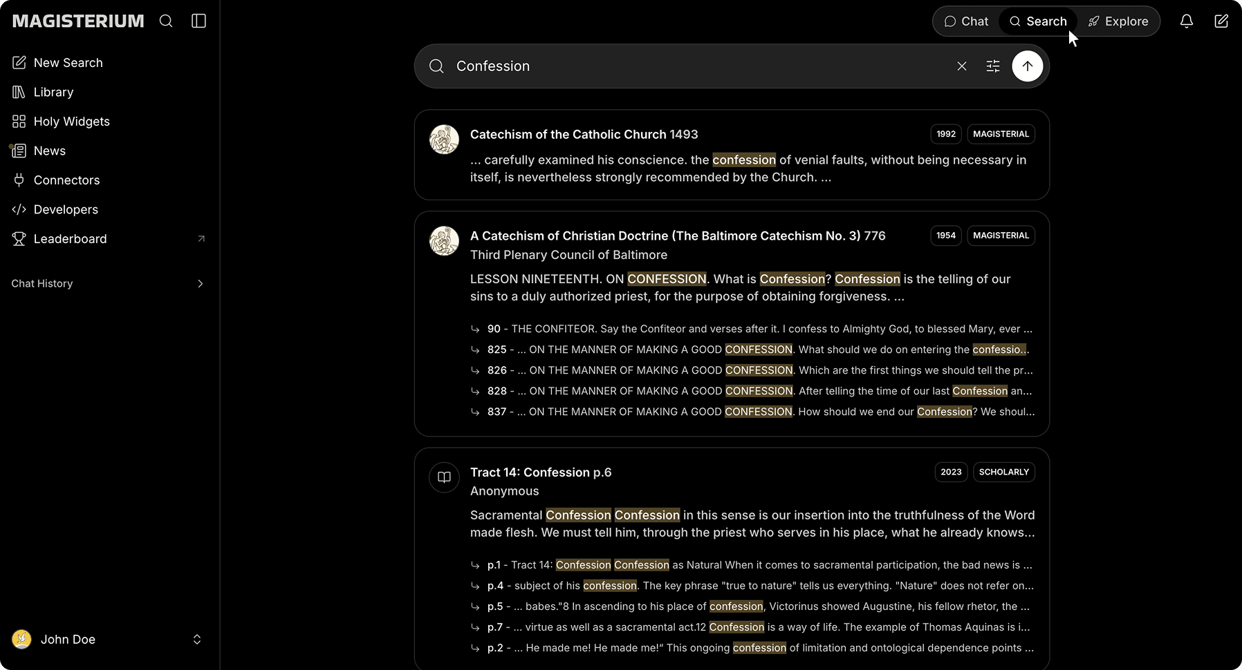 Magisterium AI Пошук mode interface