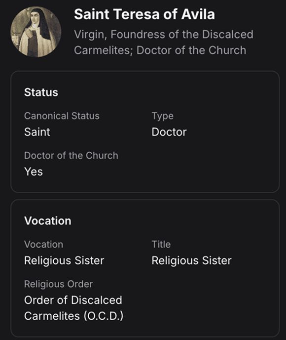 Saints Database