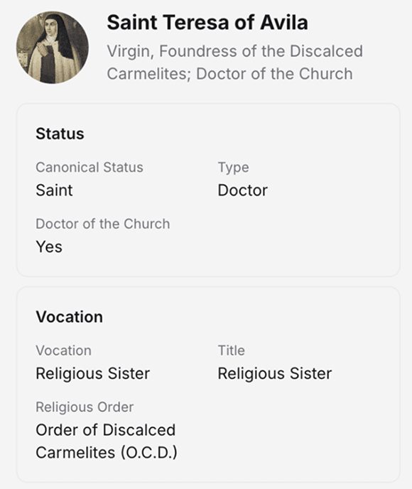 Saints Database
